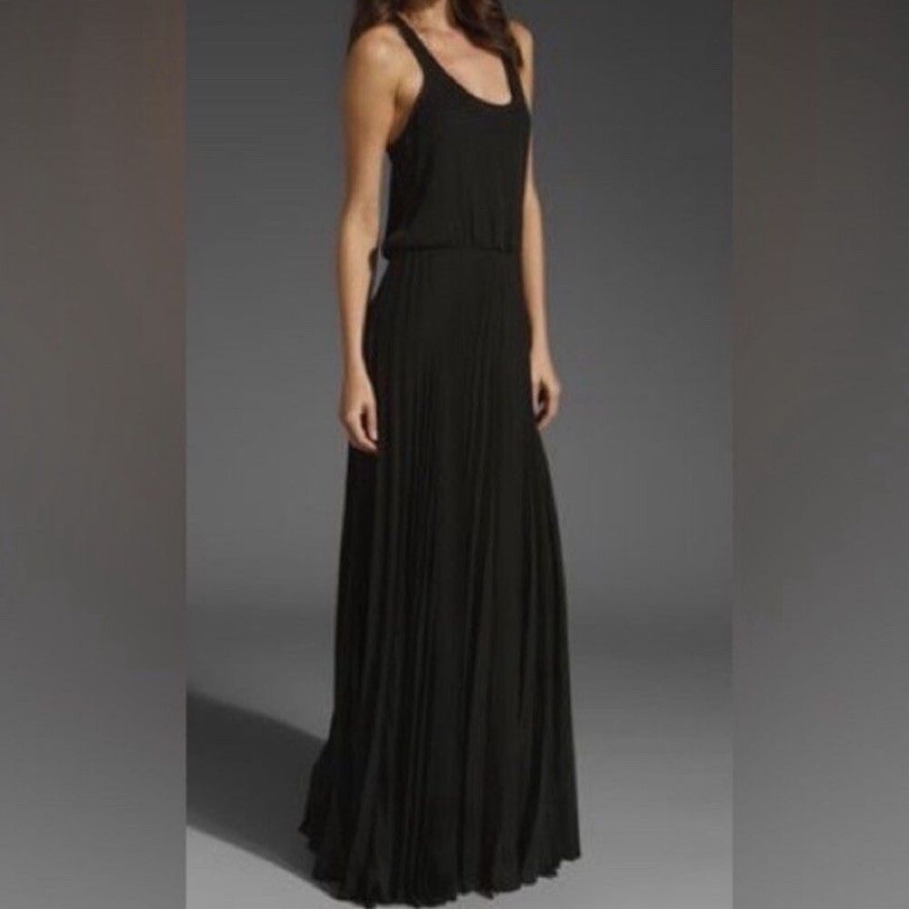 Parker Scoop Neck Sleeveless Racerback Pleated Maxi Dress Dark Brown Small $298